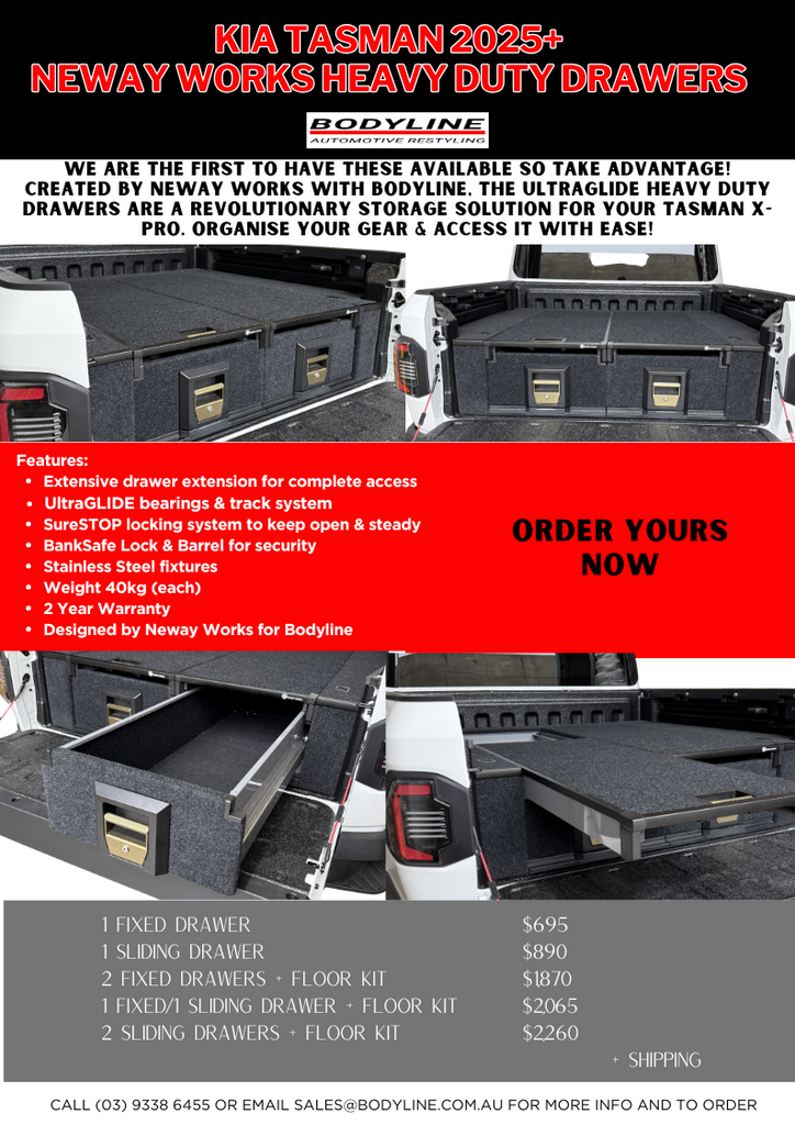 Kia Tasman X-Pro 2025+ Neway Works Heavy Duty Drawers – Bodyline ...