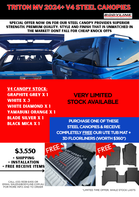SPECIAL OFFER - Mitsubishi Triton MV V4 Steel Canopies + PLUS FREEBIES!!