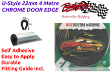 U-Style 4mm 4 Metre CHROME DOOR EDGE Wheel Arch Bumper Insert Moulding Striping for Car Boat Trim