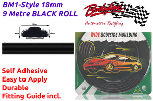 BM1-Style 18mm 9 Metre BLACK ROLL Wheel Arch Bumper Insert Moulding Striping for Car Boat Trim
