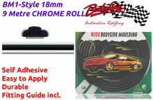 BM1-Style 18mm 9 Metre CHROME & BLACK ROLL Wheel Arch Bumper Insert Moulding Striping for Car Boat Trim
