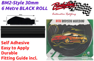BM2-Style 30mm 6 Metre BLACK ROLL Wheel Arch Bumper Insert Moulding Striping for Car Boat Trim