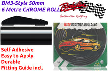 BM3-Style 50mm 6 Metre CHROME & BLACK ROLL Wheel Arch Bumper Insert Moulding Striping for Car Boat Trim