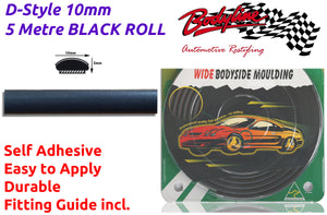 D-Style 10mm 5 Metre BLACK ROLL Wheel Arch Bumper Insert Moulding Striping for Car Boat Trim
