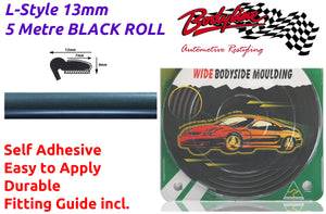 L-Style 13mm 5 Metre BLACK ROLL Wheel Arch Bumper Insert Moulding Striping for Car Boat Trim