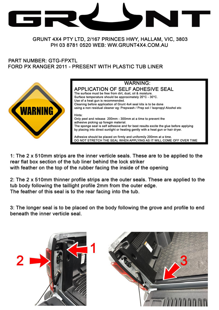 Ford Ranger PX PX2 PX3 tailgate seal kit (suits vehicles fitted with t ...